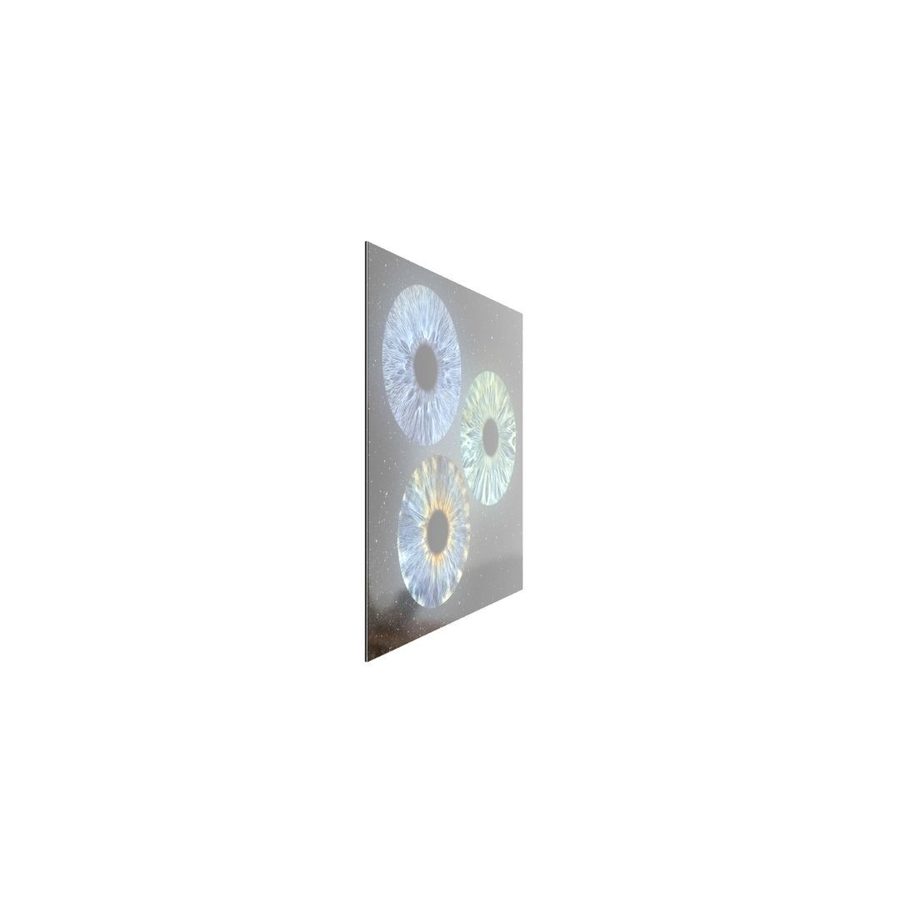 Plaque acrylique haute brillance avec trois iris, vue de profil