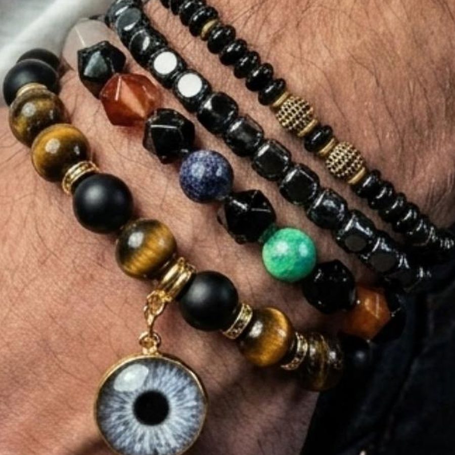 Bracelets perles homme avec pendentif iris